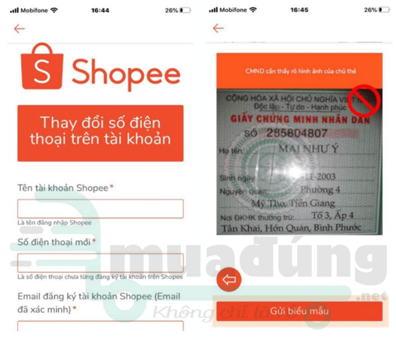 Đổi số điện thoại khi không thể đăng nhập Shopee - Bước 2