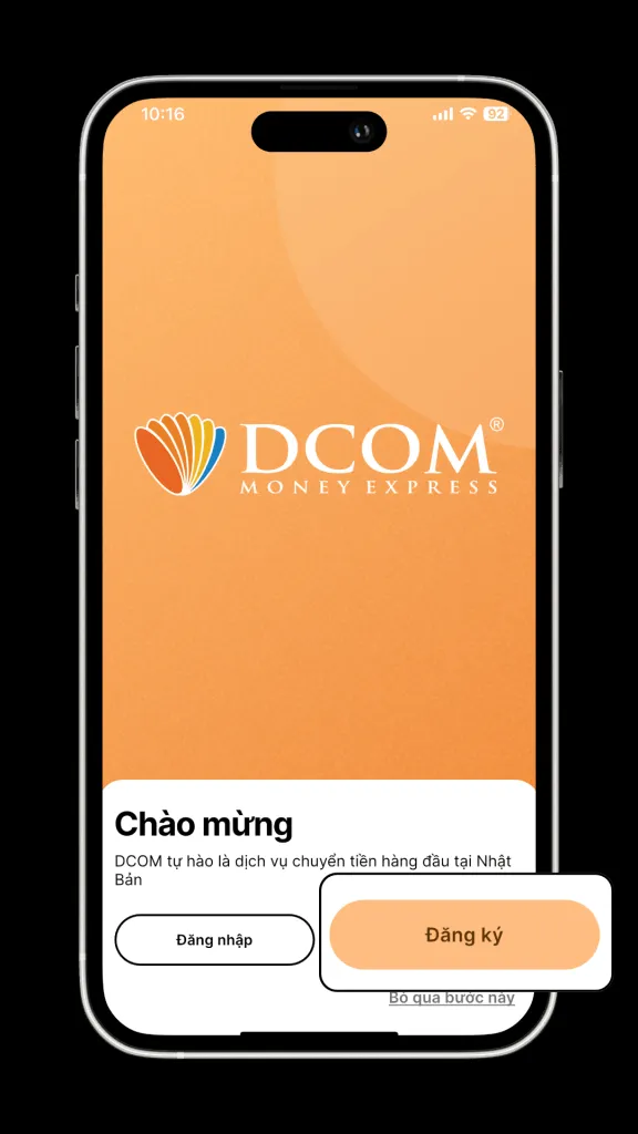 Mở ứng dụng DCOM phiên bản 5.0 và nhấn vào nút Đăng ký để bắt đầu quá trình tạo tài khoản bằng Apple ID