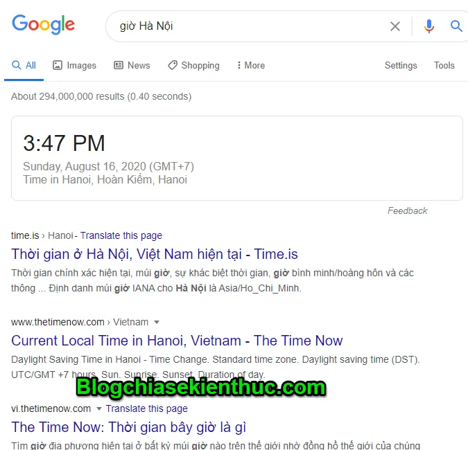 Mô tả cách truy vấn Google để xem nhanh giờ hiện tại của một địa điểm bất kỳ