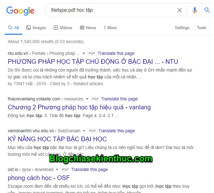 Mô tả cách sử dụng toán tử filetype: để tìm kiếm các tập tin có định dạng cụ thể trên Google